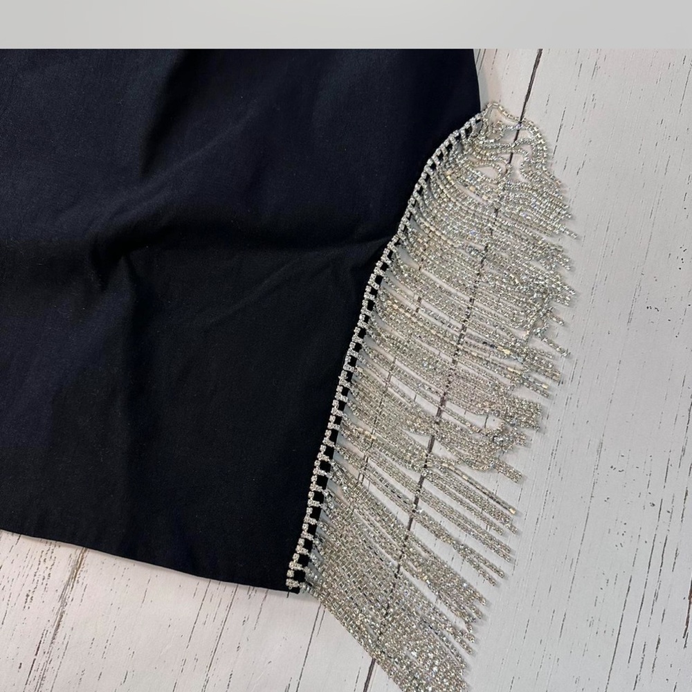 White Fox Boutique Black Mini Dress with Silver Crystal Fringe - Picture 3 of 4